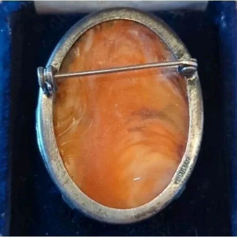 Antique Victorian Sterling Silver Cameo Brooch Pin Pendant
